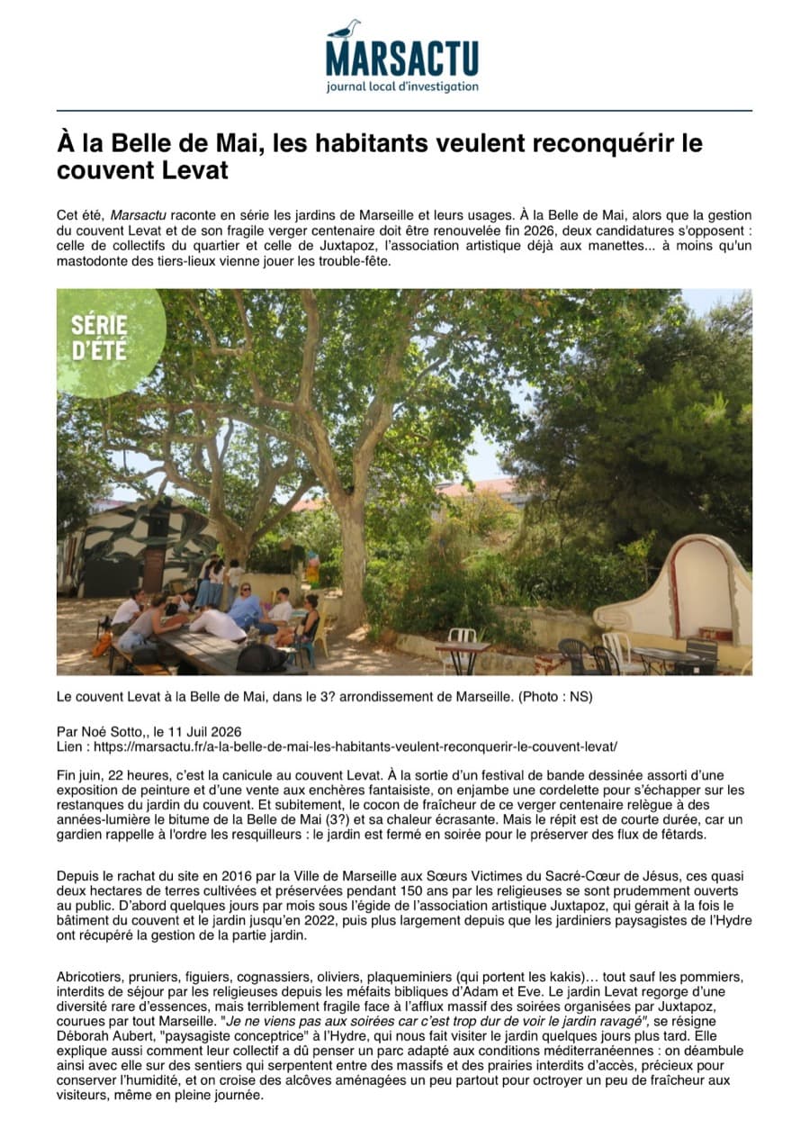 Aperçu de l'article Marsactu sur le couvent Levat